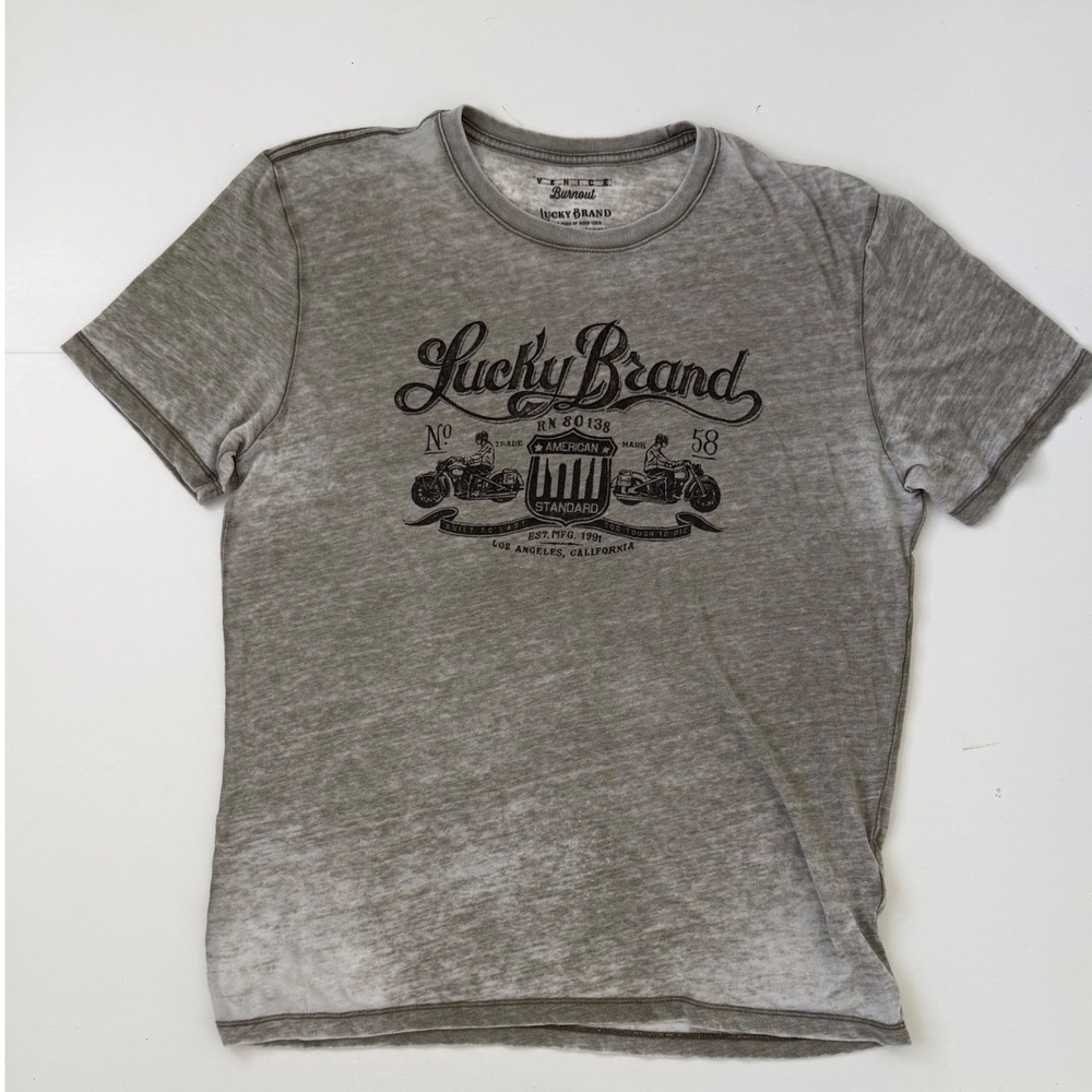 Lucky Brand Venice Burnout Paper Thin T-Shirt Large Grey Motorcycle Tee